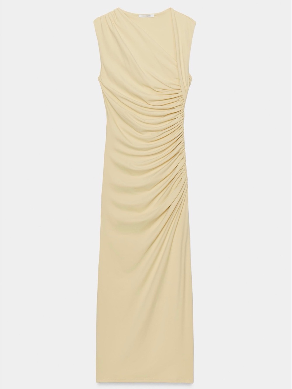 Zara. Yellow midi dress elegant. Asymmetric, sleeveless design